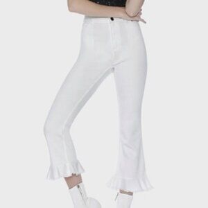 AO.LA Alice + Olivia Zoe Ruffled Hem High Rise Jeans White Stretch Cropped 29